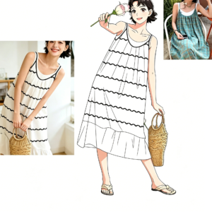6: H-26-132     Long striped halter-neck nightdress